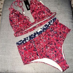 New Tavik Lily Triangle Seim Top With Full covered Bottom Sz M Lap of Luxury Red